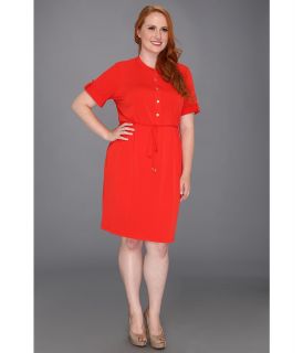 Calvin Klein Plus Size Solid Henley Dress Womens Dress (Red)