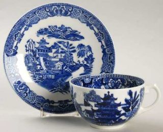 Coalport Willow, The Blue (Newer,Bone) Flat Cup & Saucer Set, Fine China Dinnerw