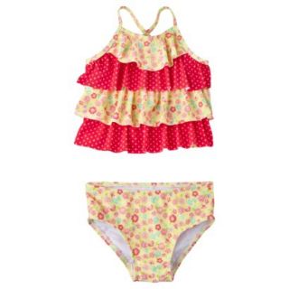 Circo Infant Toddler Girls 2 Piece Floral Tankini Swimsuit   Yellow/Red 4T