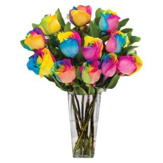 Rainbow Roses with Vase   12 Stems
