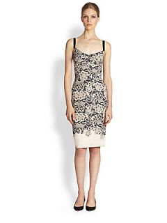Dolce & Gabbana Lace Print Cady Dress   Beige