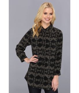 The Portland Collection by Pendleton North Plains Silk Tunic Womens Long Sleeve Button Up (Black)