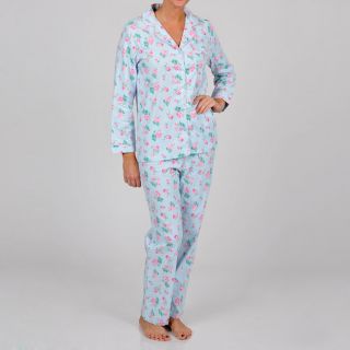 La Cera Womens Plus Size Blue Floral Two piece Pajama Set