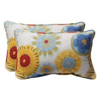 Outdoor 2 Piece Rectangular Toss Pillow Set   Blue/White/Yellow Floral 18