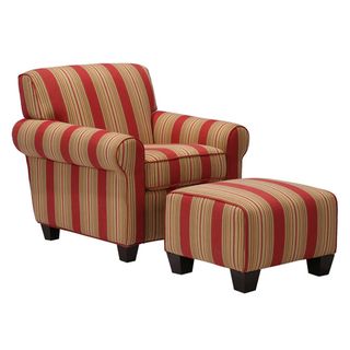 Portfolio Mira 8 way Hand tied Crimson Red Stripe Arm Chair And Ottoman