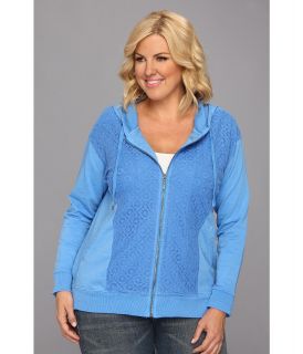 DKNY Jeans Plus Size Geometric Lace Zip Front Hoodie Womens Sweatshirt (Blue)