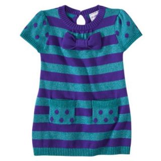 Infant Toddler Girls Short Sleeve Striped Sweater Dress   Purple 2T