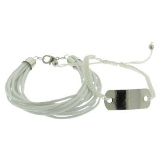 Two Row Friendship Bracelet with Cord and Id Tag   White/Silver