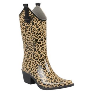 Womens Leopard Print Cowboy Rainboots   Tan(7)