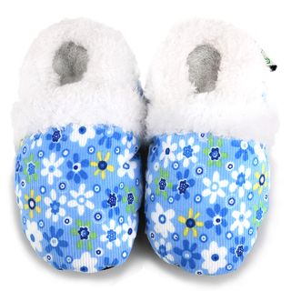 Blue Flower Soft Sole Baby Shoes (BlueDesign Flowers Materials Corduroy and soft leatherNon slip leather soleFur liningRounded toeSlip on styling )
