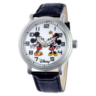Disney Mickey & Minnie Mouse Strap Watch with White Dial   Black/Silver