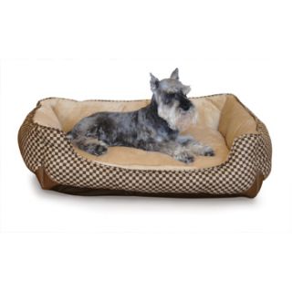 Self Warming Lounge Sleeper Dog Bed in Brown Squares, 24 L X 30 W