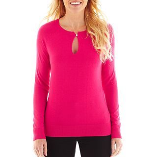 LIZ CLAIBORNE Long Sleeve Keyhole Sweater   Talls, Bright Rose, Womens