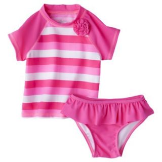 Circo Infant Toddler Girls 2 Piece Stripe Rashguard Set   Pink 2T