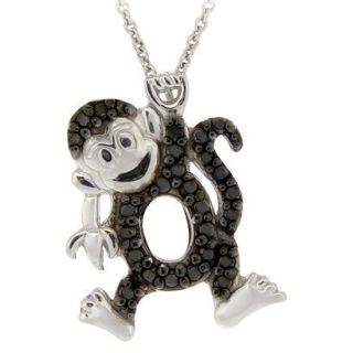 Sterling Silver Diamond/Accent Monkey Necklace   Black (18)
