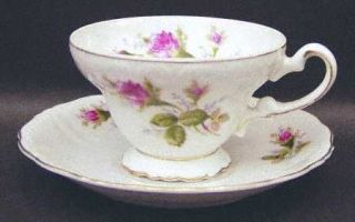 Royal Sealy Moss Rose Footed Cup & Saucer Set, Fine China Dinnerware   White Bac