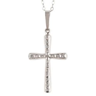 Sterling Silver Cross Pendant Necklace with Diamond Accents   White