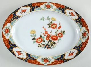 Style House Kyoto 14 Oval Serving Platter, Fine China Dinnerware   Rust, Navy,