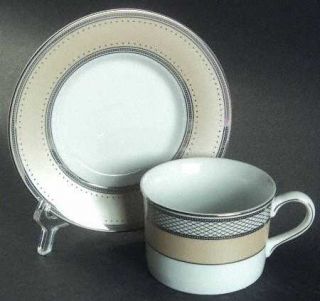 Ralph Lauren Silk Ribbon Ivory Flat Cup & Saucer Set, Fine China Dinnerware   Iv