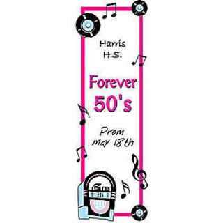 50S Personalized Vertical Vinyl Banner    82 X 30 Inches, Black, Blue, Red, White