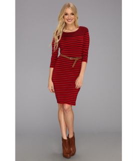 Calvin Klein Rayon Striped Dress w/Belt Womens Dress (Red)