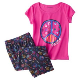 Xhilaration Girls 2 Piece Short Sleeve Peace Sign Pajama Set   Pink S