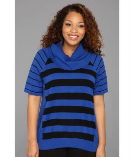 Vince Camuto Plus Size S/S Stripe Cowl Neck Sweater Womens Sweater (Blue)