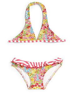 Oscar de la Renta Girls Two Piece Floral Print Halter Bikini   Pink