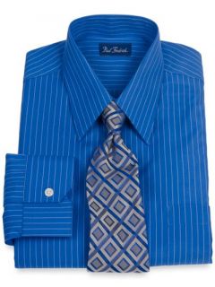 Paul Fredrick Mens 2 Ply Cotton Fine Line Stripe Straight Collar Dress Shirt