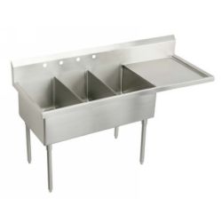 Elkay WNSF8372R4 Weldbilt Triple Compartment Scullery Sink with Right Drainboard