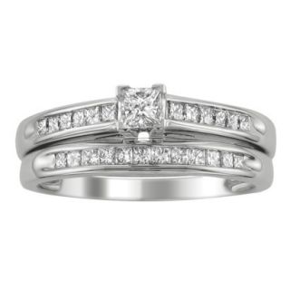 0.5 CT.T.W. Diamond Bridal Set Ring in 14K White Gold   Size 7.5