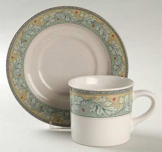 Studio Nova Leaf Mural Flat Cup & Saucer Set, Fine China Dinnerware   Rope Desig
