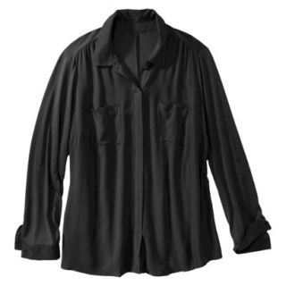 Pure Energy Womens Plus Size 3/4 Sleeve Popover Shirt   Black X