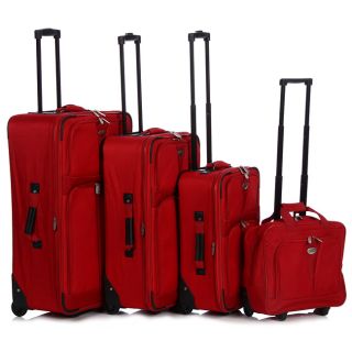 American Travel / Pacific Coast 4 piece Upright Luggage Set (RedTop and side carry straps, telescoping wandInline wheelsClosure Zipper closurePush button internal handle systemExpandable feature on upright offers 25 percent more packing capacityEVA foame