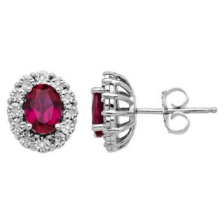 1.9 CT.T.W. Created Ruby Stud Earrings with Accent Diamonds in Sterling Silver