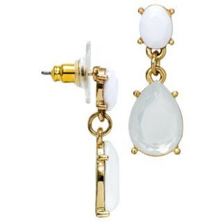 Womens Post Top Tear Drop Earrings with Cabochon   White/Gold