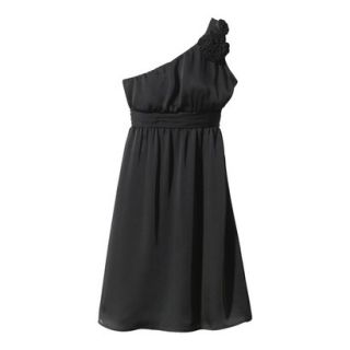 TEVOLIO Womens Satin One Shoulder Rosette Dress   Ebony   4
