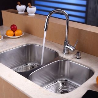 Kraus KBU24KPF1622KSD30CH 32 inch Undermount Double Bowl Stainless Steel Kitchen Sink with Chrome Kitchen Faucet and Soap Dispenser