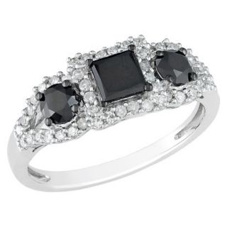 1 Carat Black and White Diamond in 10k White Gold Cocktail Ring (Size 8)