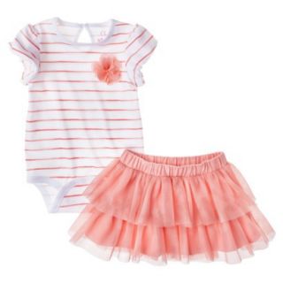 Cherokee Newborn Infant Girls Striped Bodysuit and Skirt Set   Pink/White NB