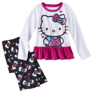 Hello Kitty Girls 2 Piece Long Sleeve Pajama Set   White S
