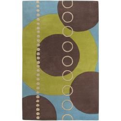 Hand tufted Contemporary Multi Colored Geometric Circles Earl Wool Abstract Rug (5 X 8)