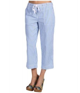 Jones New York Cropped Cargo Stripe Stretch Cotton Pant With Drawstring Womens Casual Pants (Blue)