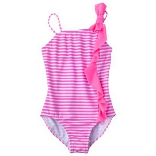 Xhilaration Girls Stripe Asymmetrical 1 Piece Swimsuit   Pink XL