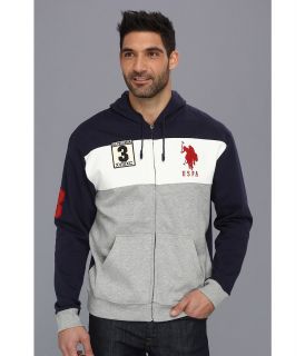 U.S. Polo Assn Color Block Long Sleeve Full Zip Hoodie Mens Sweatshirt (Navy)