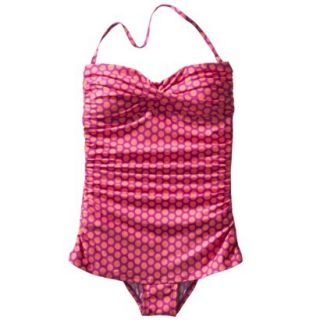Clean Water Womens 1 Piece Polka Dot Swim Dress  Pink S