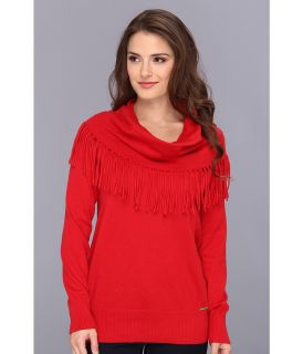 MICHAEL Michael Kors Petite Fringe Cowl Neck Sweater Womens Sweater (Red)