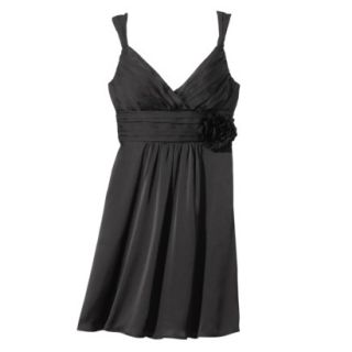 TEVOLIO Womens Plus Size Satin V Neck Dress with Removable Flower   Black   18W