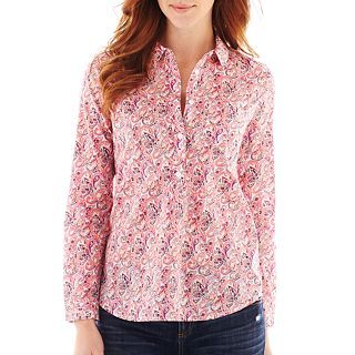 LIZ CLAIBORNE Long Sleeve Paisley Shirt, Rose Multi