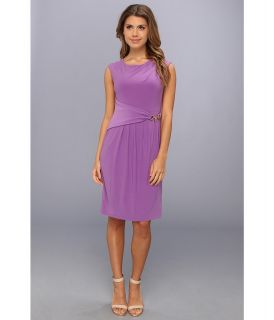 Ellen Tracy Cap Sleeved Crepe With Draped Hardware Womens Dress (Purple)